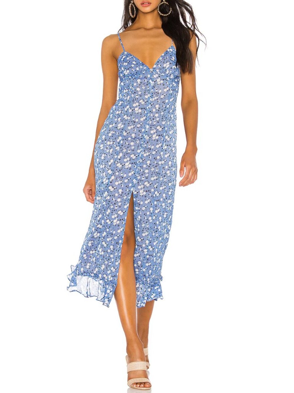 MAJORELLE Quincy Blue Ditsy Floral Midi Dress XS cottagecore euro summer